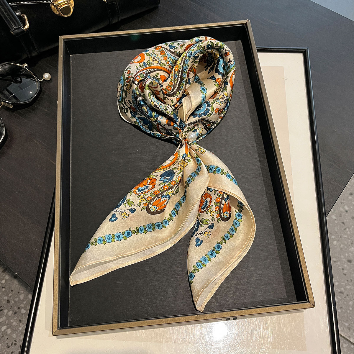 Écharpe d'été 100% Soie Véritable pour Femme, Foulard, Bandana, Bandeau pour Cheveux, Hijab, Écharpes Paisley, Châle, Bandeau de Stewardesse