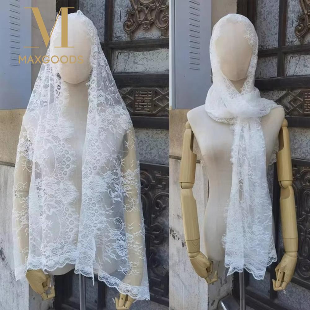 Châle en dentelle élégant pour femmes, longs voiles de mariage noirs, fleur, couvre-tête de mariée, mantille