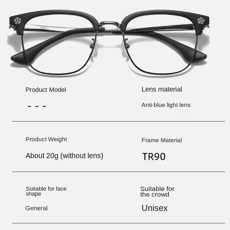 Lunettes à demi-monture de style japonais pour hommes et femmes, lunettes d'affaires, nouvelle mode, lunettes à motif de neige