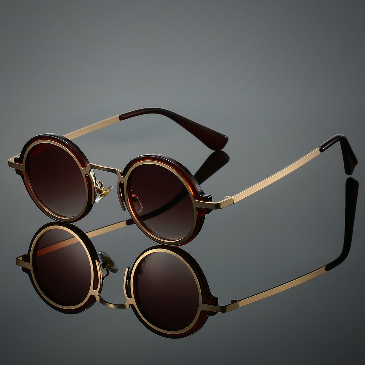 Punk Vintage lunettes de soleil rondes hommes nouvelle mode Punk dégradé décor nuances femmes à la mode marque de luxe Design lunettes de soleil en plein air