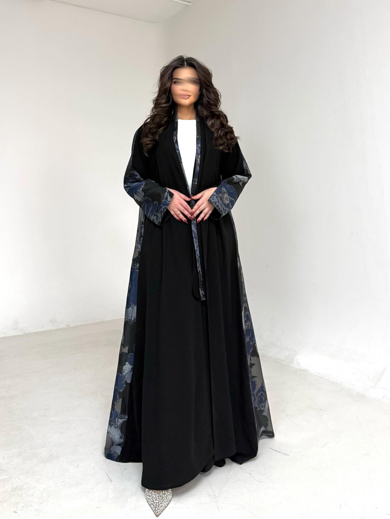 Abaya noire à imprimé floral pour femmes, robe arabe élégante à manches longues et amples
