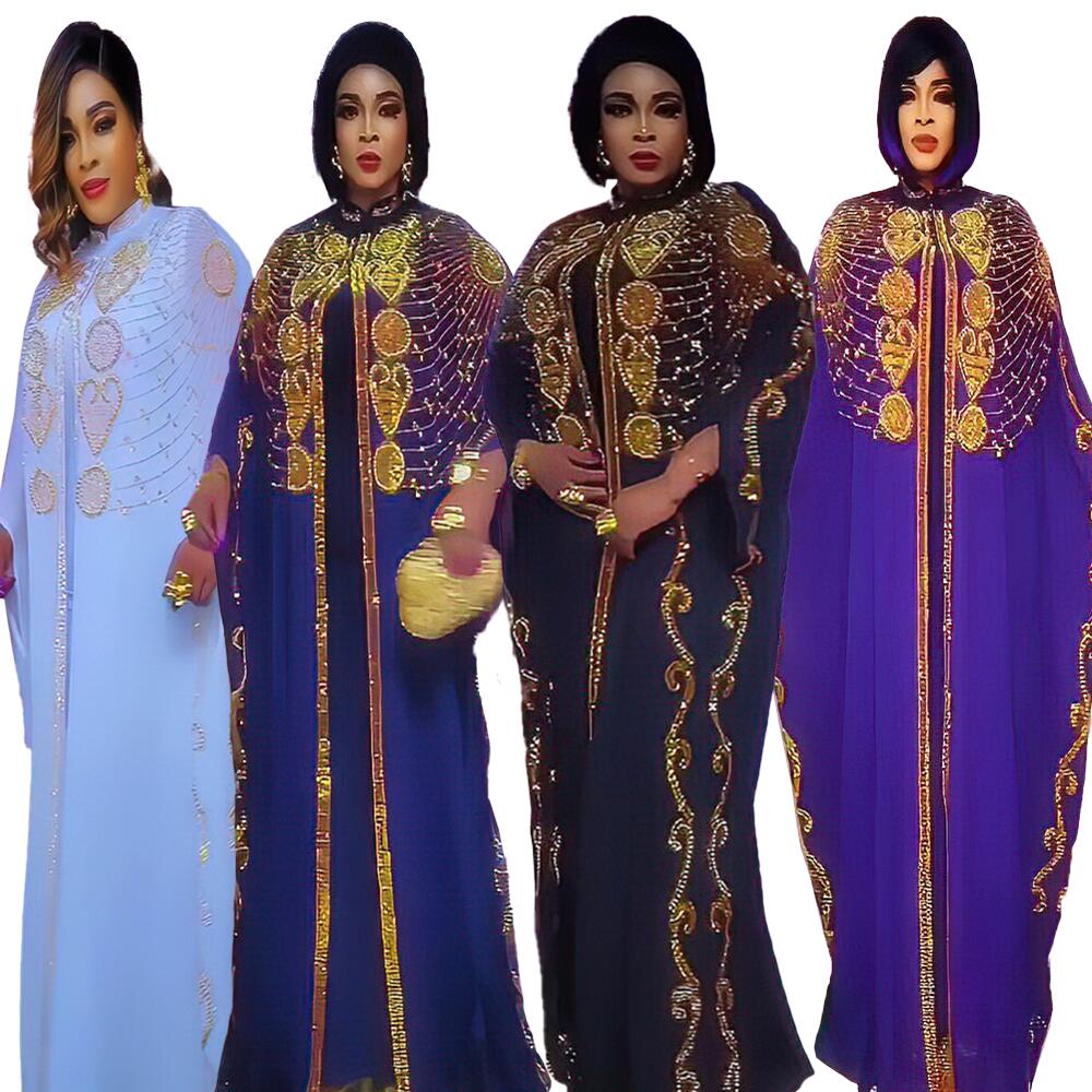 Ensemble deux pièces de luxe en mousseline, robe africaine ample pour femme, robe à strass grande taille pour femme, robe Bubu africaine