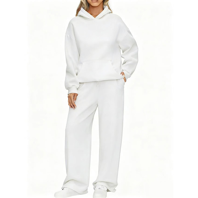 Sweat à capuche + pantalon à jambes larges pour femme, deux pièces, pull décontracté, ample, à manches longues, survêtement confortable, costume de sport pour femme, automne et hiver