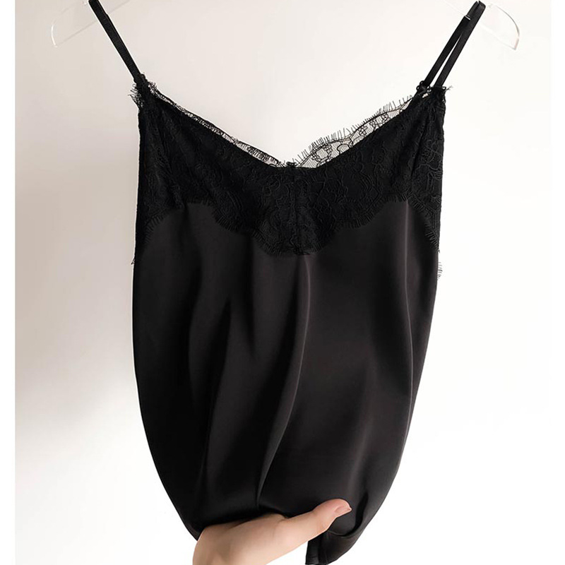 Sexy dentelle Camisole femmes soie col en v hauts été nouveau sans manches décontracté débardeurs femme mince doux Satin hauts basiques grande taille
