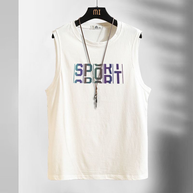 T-shirt sans manches imprimé à col rond et lettres colorées pour homme – Nouvelle collection d'été décontractée et ample style punk