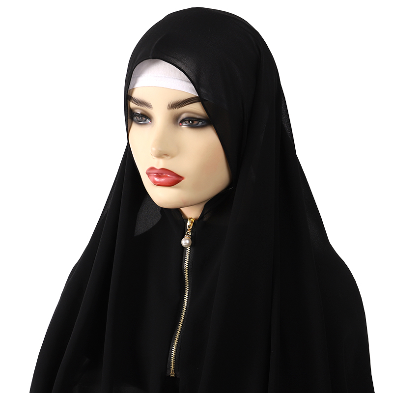 2025 foulard Hijab musulman avec fermeture éclair plaine bulle en mousseline de soie prêt à porter voile Hijab Wrap châles solides foulard Turban Ramadan