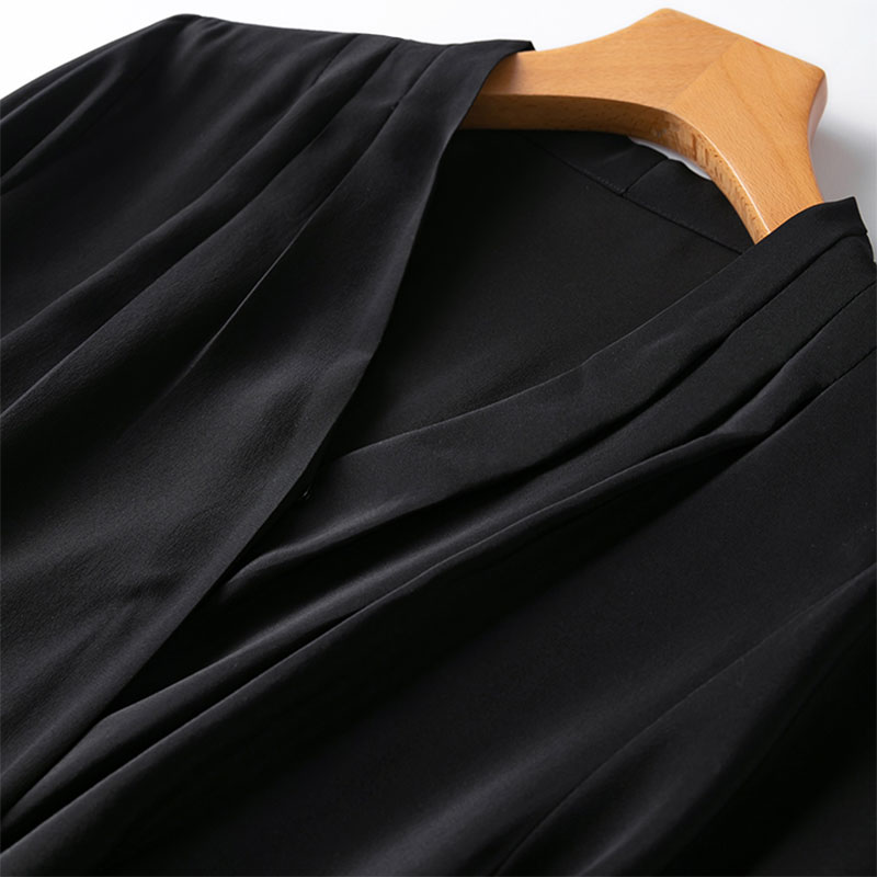 Robe Maxi en soie pour femmes, 100% crêpe de mûrier, couleur unie, noir, col en V, taille ceinturée, robe longue élégante, grand ourlet, M L XL MM891