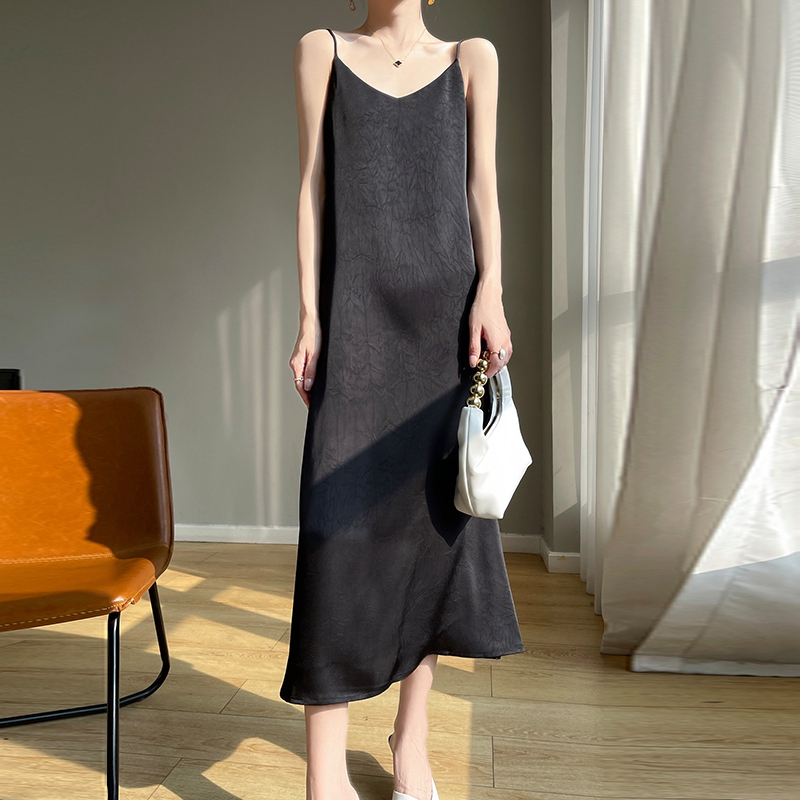 Robe à bretelles en soie de mûrier Anti-rides pour femmes, jupe longue ample, nouvelle collection été 2025 100%