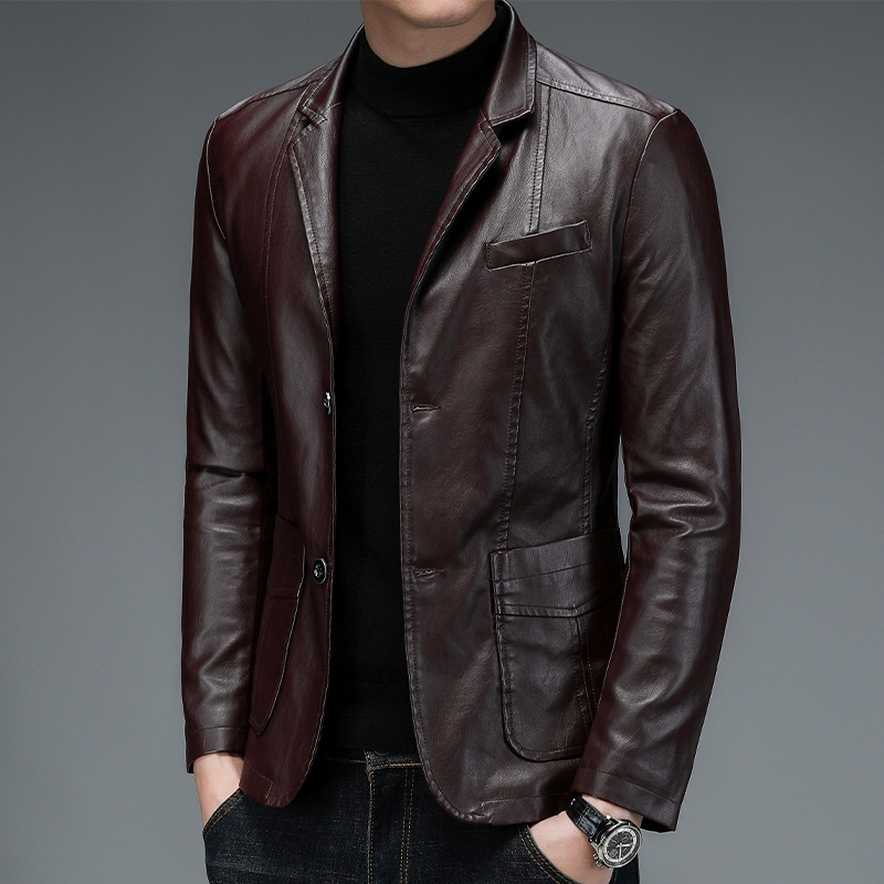 Men Pu Blazers New Korean Style Slim Fashion Leather Coat Streetwear Dress Suit Coat Mens Jackets Lapel Business Leather Jackets