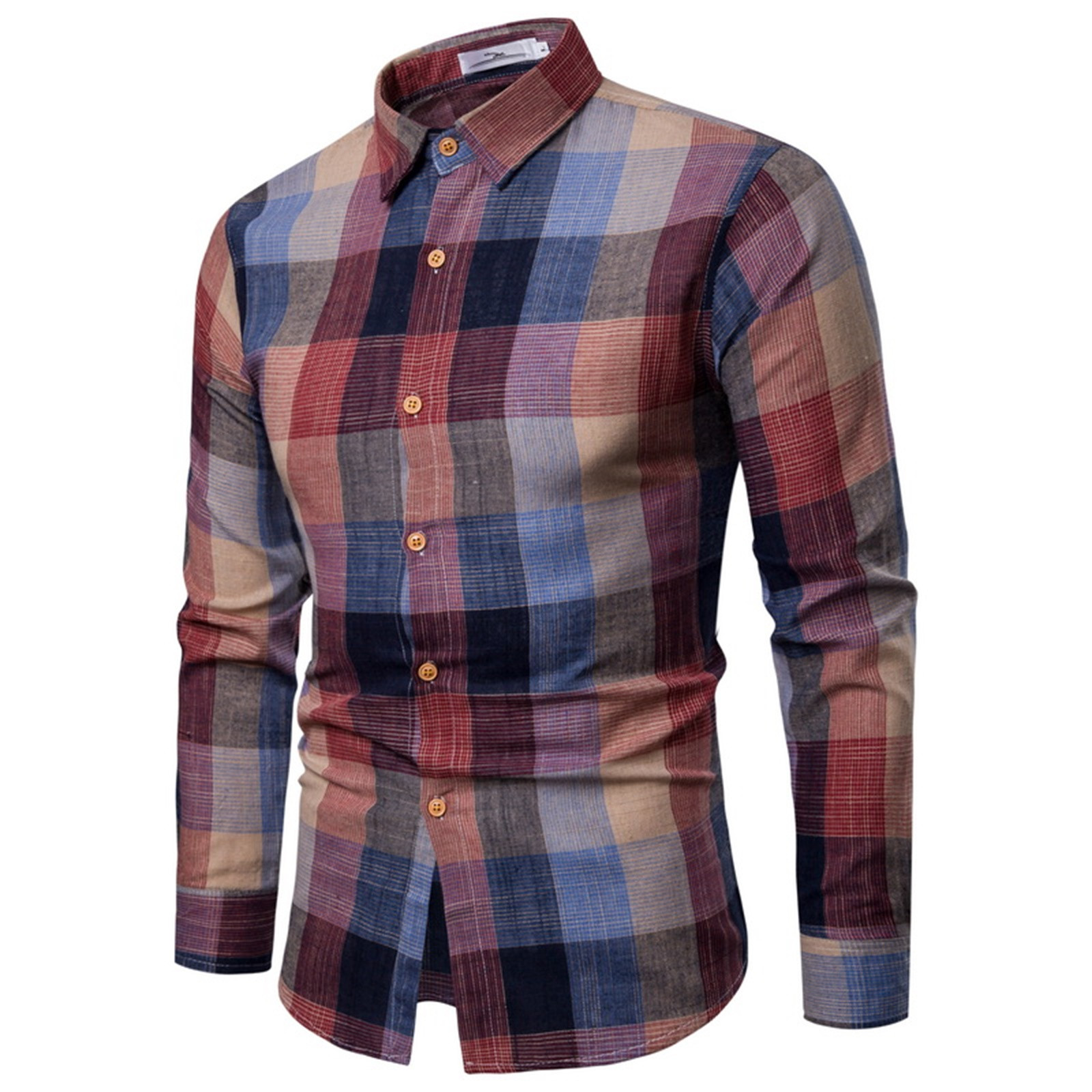 T-shirt à manches longues imprimé à carreaux pour hommes, chemise décontractée, mode masculine, affaires, loisirs, graphique