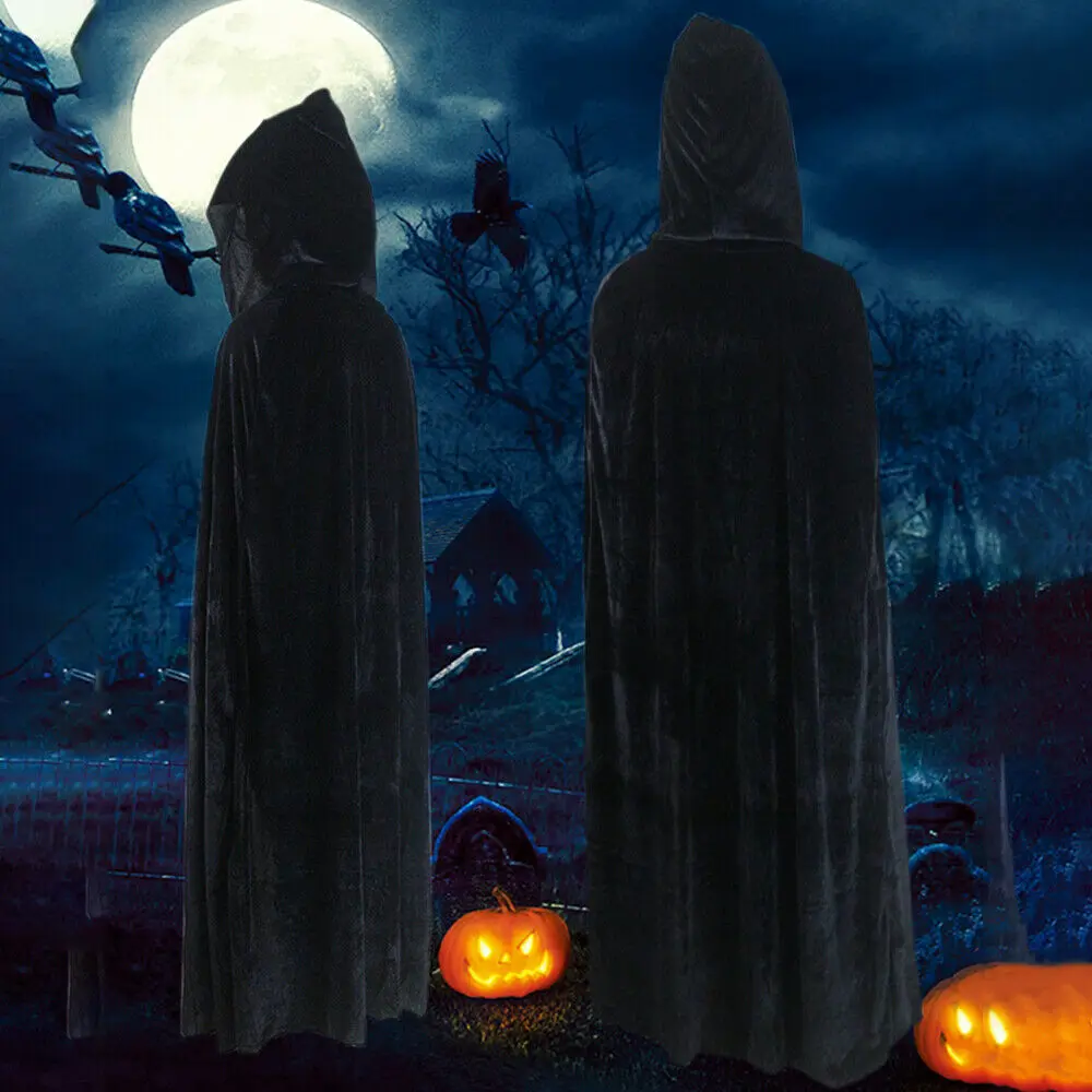 Costumes de cosplay gothiques à capuche pour hommes et femmes, Everak Witch, Vampires, Grim Reaper Capes, Velvet Robe, Rave Mask, Tim ade Party, Halloween