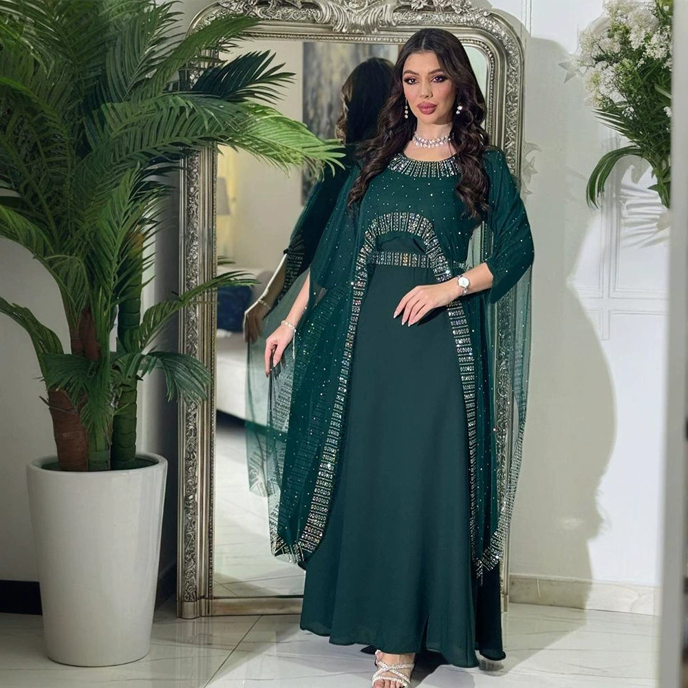 Dubaï marocain arabie saoudite musulmane luxe mode femmes vêtements Abaya diamant ensemble Robe Robe de soirée islamique Ramadan Robe