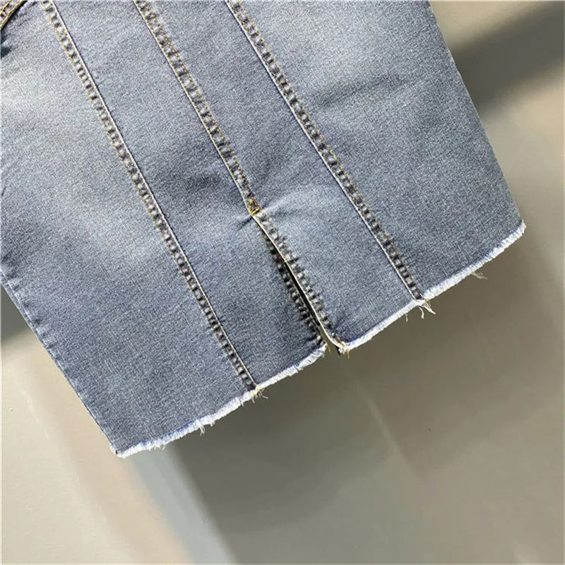 Jupe en jean taille haute élastique mi-longue moulante pour femme, nouvelle mode printemps-été 2026, avec fente et polyvalente