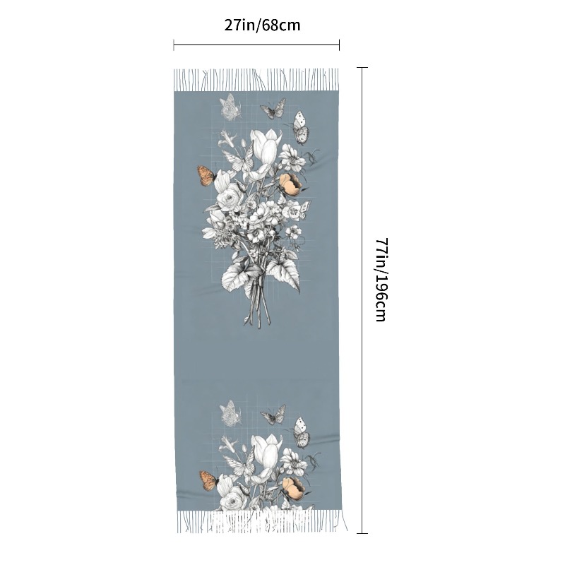 Écharpe en cachemire d'hiver à motif floral papillon pour femmes, châle de luxe imprimé, écharpe épaisse et chaude pour femme, cadeau.