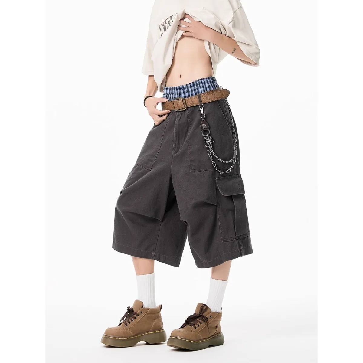 Shorts cargo kaki tendance coréenne pour hommes, shorts de travail à poches, shorts décontractés d'été pour hommes, shorts droits, Ropa Hombre
