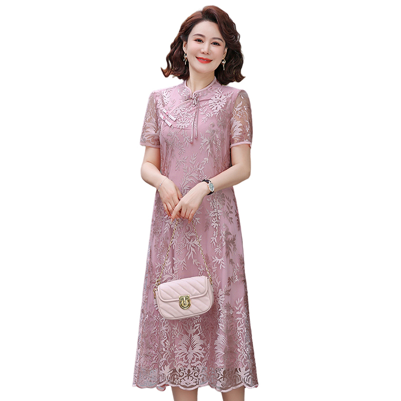 Robe Vintage à manches courtes pour femmes, vêtements de Style chinois pour mères d'âge moyen, robes longues au genou, robe de Banquet de mariage