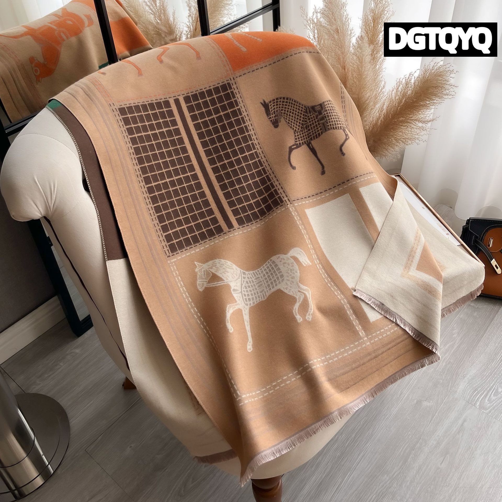 Automne hiver écharpe femmes Pashmina châles cheval imprimé enveloppes couverture en cachemire chaud épais grosses étoles pour dame en plein air Bufanda