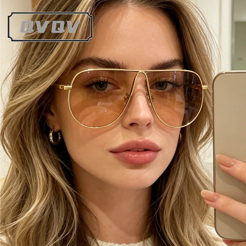 Lunettes de soleil unisexes de style aviateur avec verres dégradés de haute qualité, lunettes de soleil tendance surdimensionnées pour hommes et femmes, monture en métal à pont unique