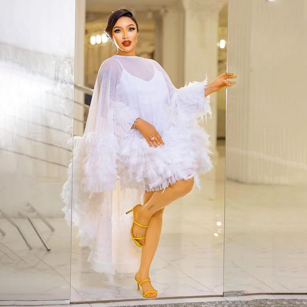 Femmes robe de cygne robes robe courte blanc Tulle plume Patchwork Y2k Maxi Train Tulle Cape robes décontracté élégant 2026 été