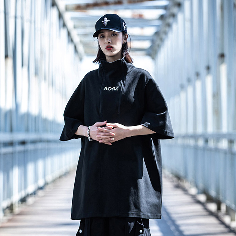 Techwear-T-shirt à col roulé pour hommes, T-shirt Hip Hop, T-shirt Harajuku, Économie à manches courtes, Streetwear, Printemps, Été