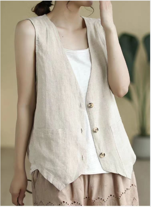 Femmes lin gilet été décontracté sans manches Cardigans veste ample mince décontracté bouton gilet haut femme Streetwear gilet manteau