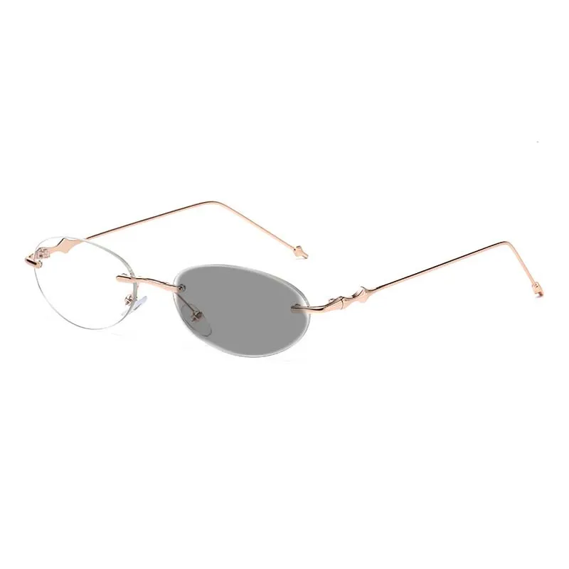 Petites lunettes photochromiques ovales pour myopie, femmes et hommes, monture sans cadre, verres négatifs, lunettes tendance pour l'extérieur -1.0-2.0-4.0