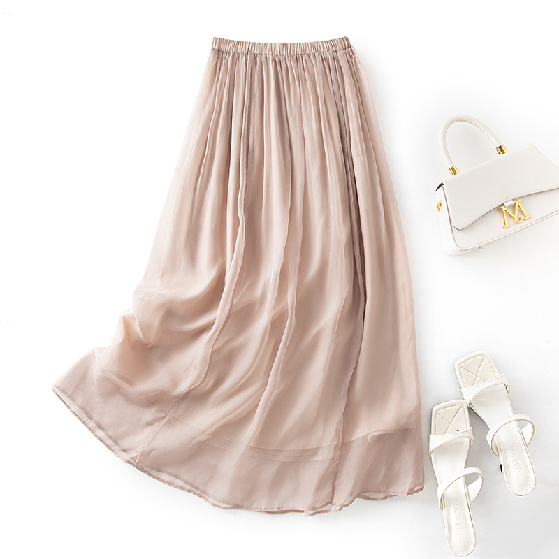 Winsleter - Jupes élégantes 100 % soie véritable pour femme, taille élastique unie, jupe de bureau féerique au tempérament français, été 2025 B56433CC