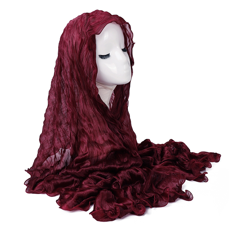 Hijabs à bords ondulés pour femmes, couleur unie, foulard léger froissé, écharpe douce et extensible, châle respirant, turban hijab pour femmes