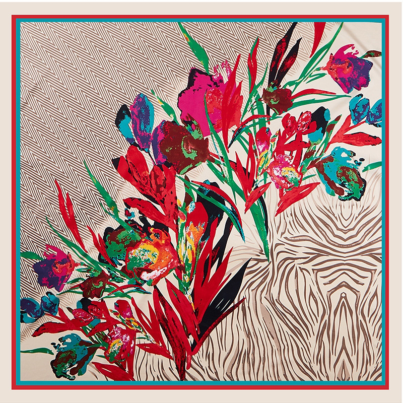 POBING-Foulard carré sergé imprimé fleurs pour femme, grand bandana, foulard de luxe, hijab