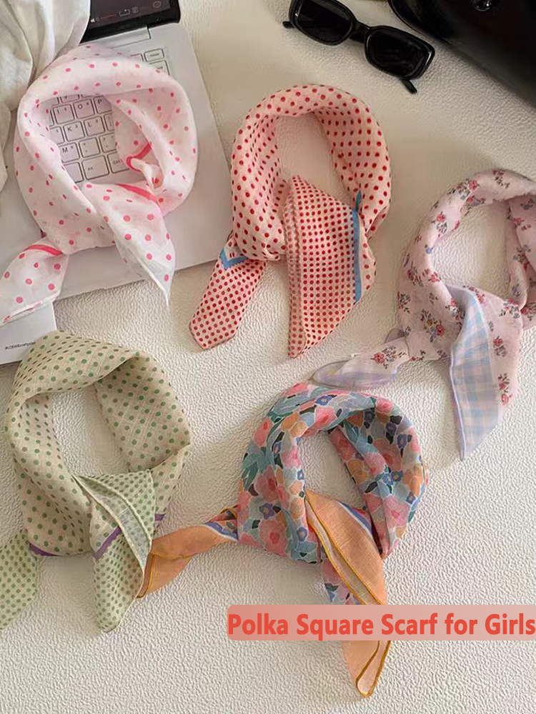 Écharpe carrée à pois pour filles européennes et américaines, décoration de vêtements pour femmes, douce et fraîche, écharpe en soie polyvalente d'été, écharpe triangulaire
