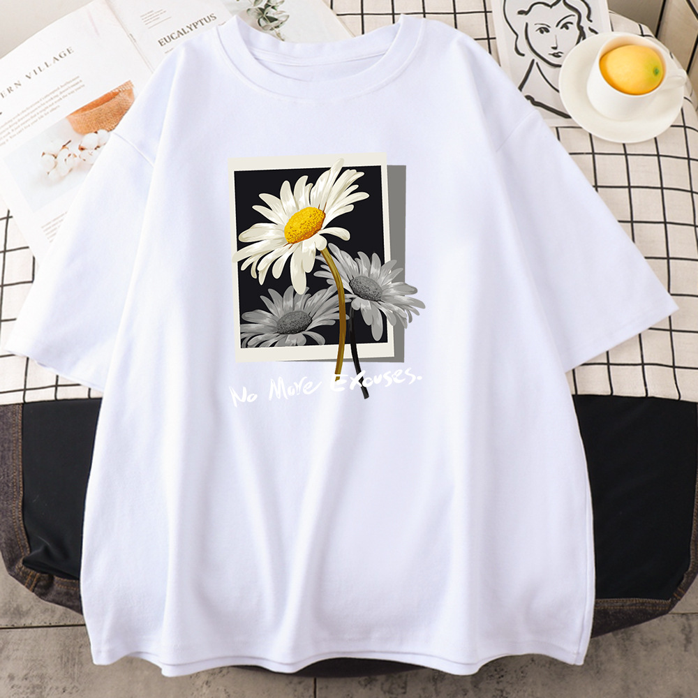 T-shirt en coton avec image de fleur pour femme, Hip Hop, Street Wear, Top Fashion, Économie graphiques, Nouveau, 100%