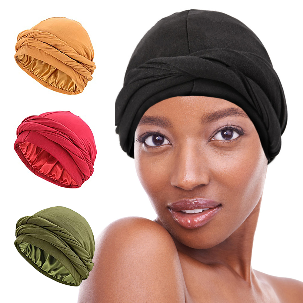 Turban de sauna doublé en satin unisexe, écharpe de chimio confortable, hijab musulman, livraison directe
