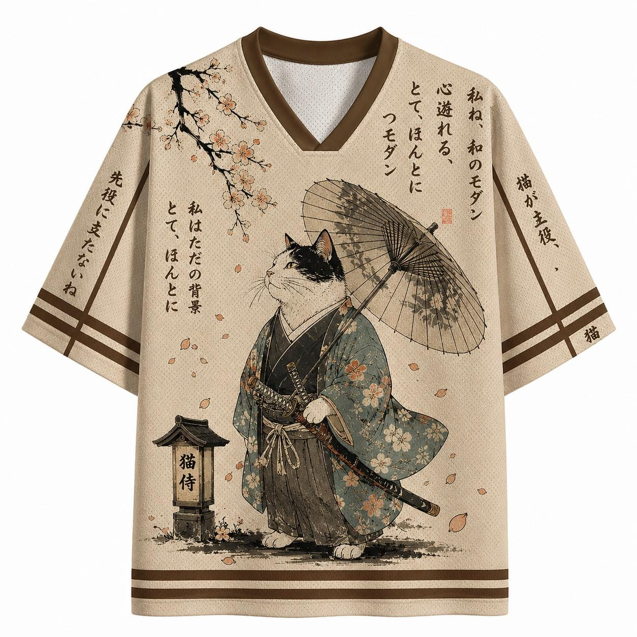 Nouvelle collection été 2026 : T-shirt ample à col en V imprimé 3D motif kimono rétro et chat, idéal pour les loisirs et le sport en extérieur, grande taille