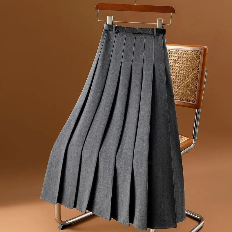 Jupes longues plissées automne-hiver pour femme, taille haute unie, style écolière, jupe trapèze JK, jupes maxi coréennes polyvalentes pour femme