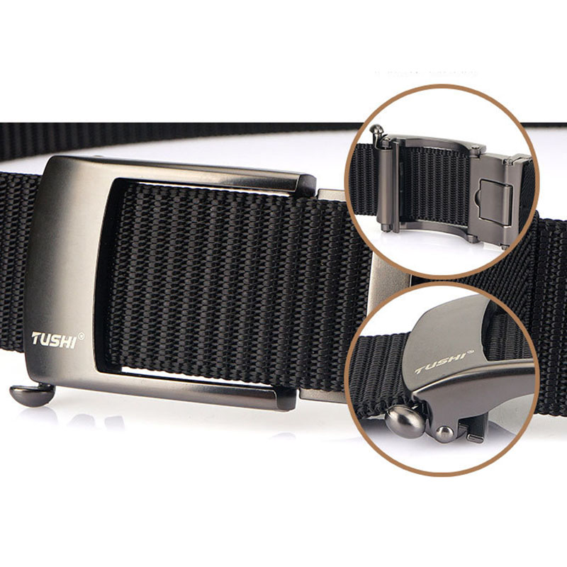 TUSHI – ceinture à boucle automatique en Nylon pour hommes, outillage d'extérieur, jean, couleur unie, toile, haute qualité, ceinture tactique décontractée