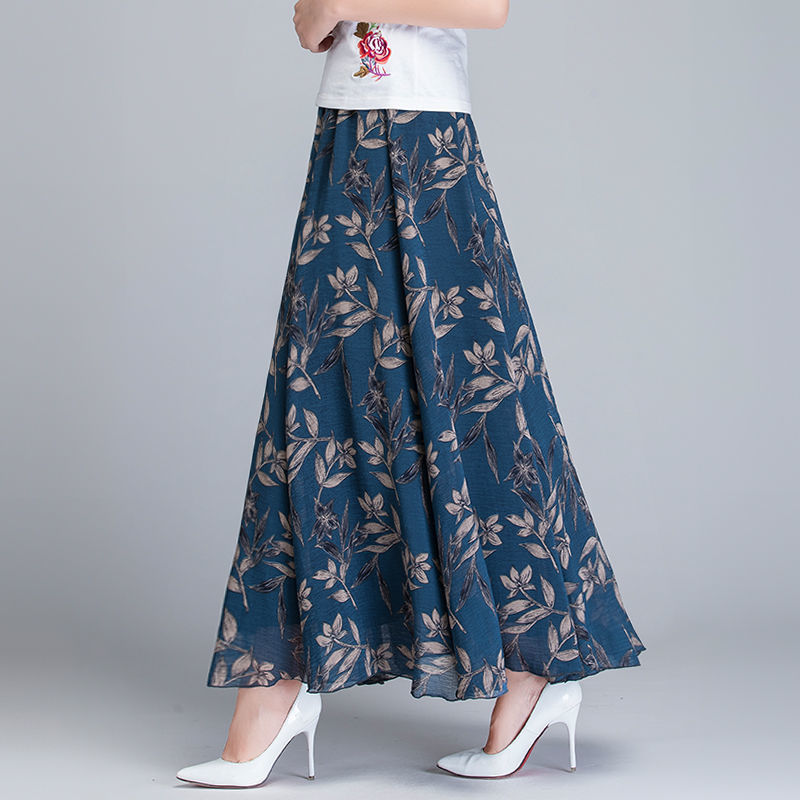Jupe longue taille haute en mousseline de soie pour femme, tenue élégante de Style coréen, imprimé Floral, coupe trapèze, Style Boho, offre spéciale, été