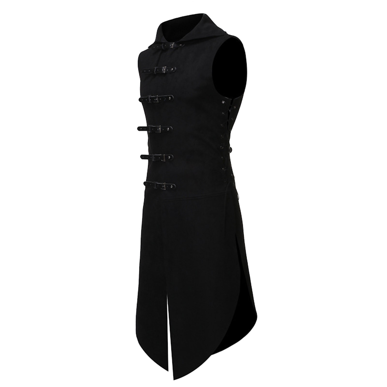 Veste gothique médiévale pour hommes, gilet victorien sans manches noir, Steampunk Vintage, sangle à boucle, Costumes d'halloween