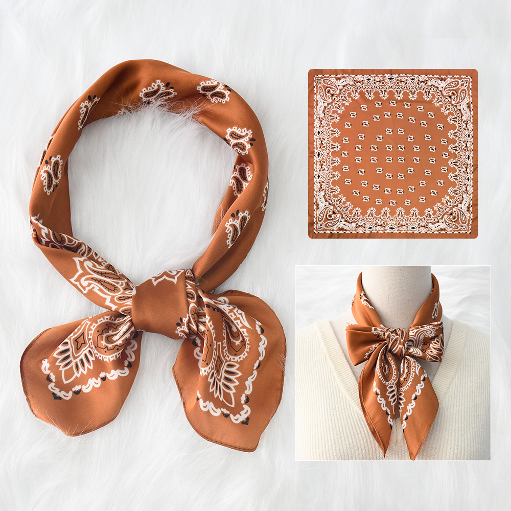 Petite écharpe carrée de luxe imprimée Paisley, fausse soie, foulard de cou fin, Style Mature, protection solaire pour femmes, 70x70cm