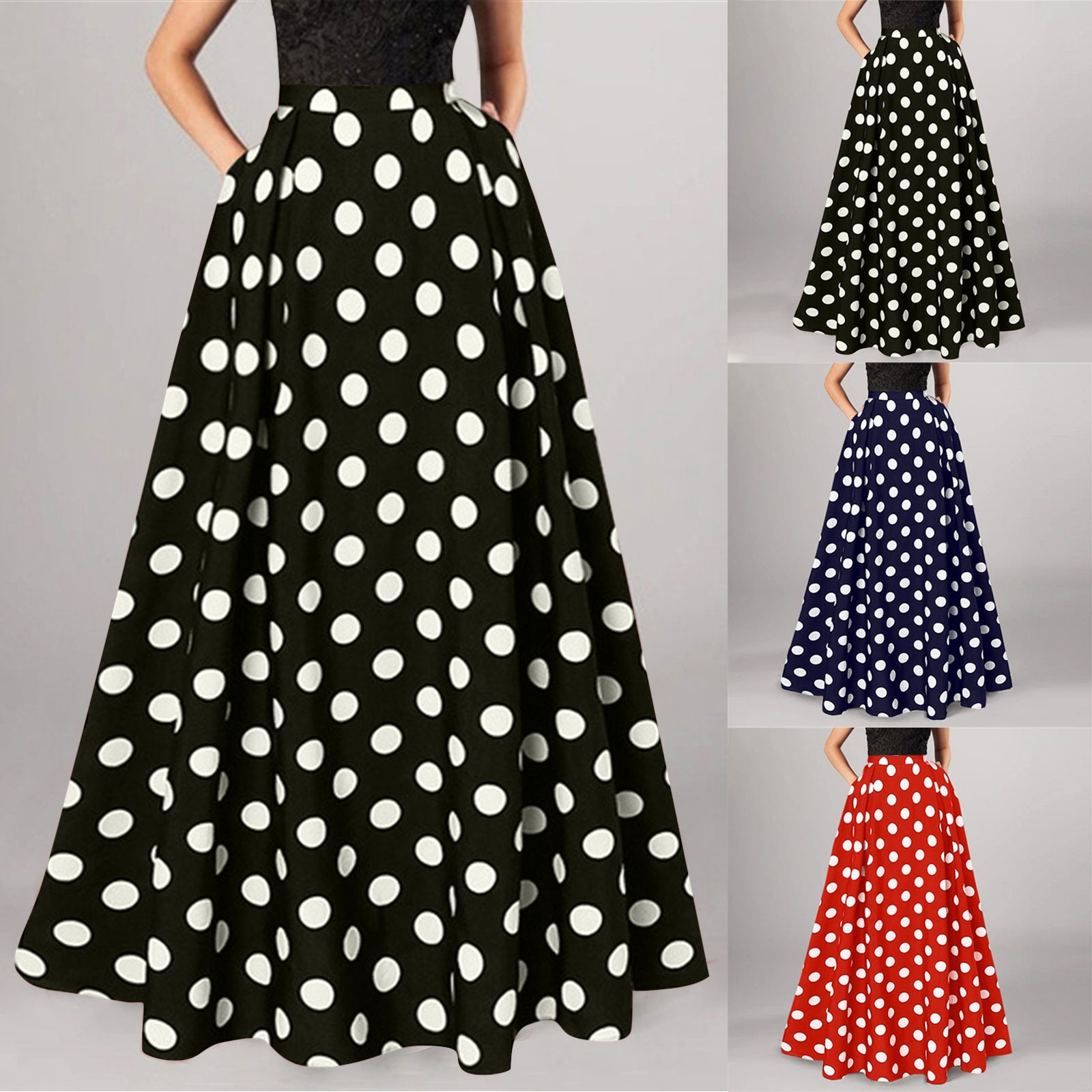 Jupe maxi bohème pour femmes, taille haute, vintage, imprimé à pois, élégante, trapèze, longue, surdimensionnée, nouvelle collection 2025