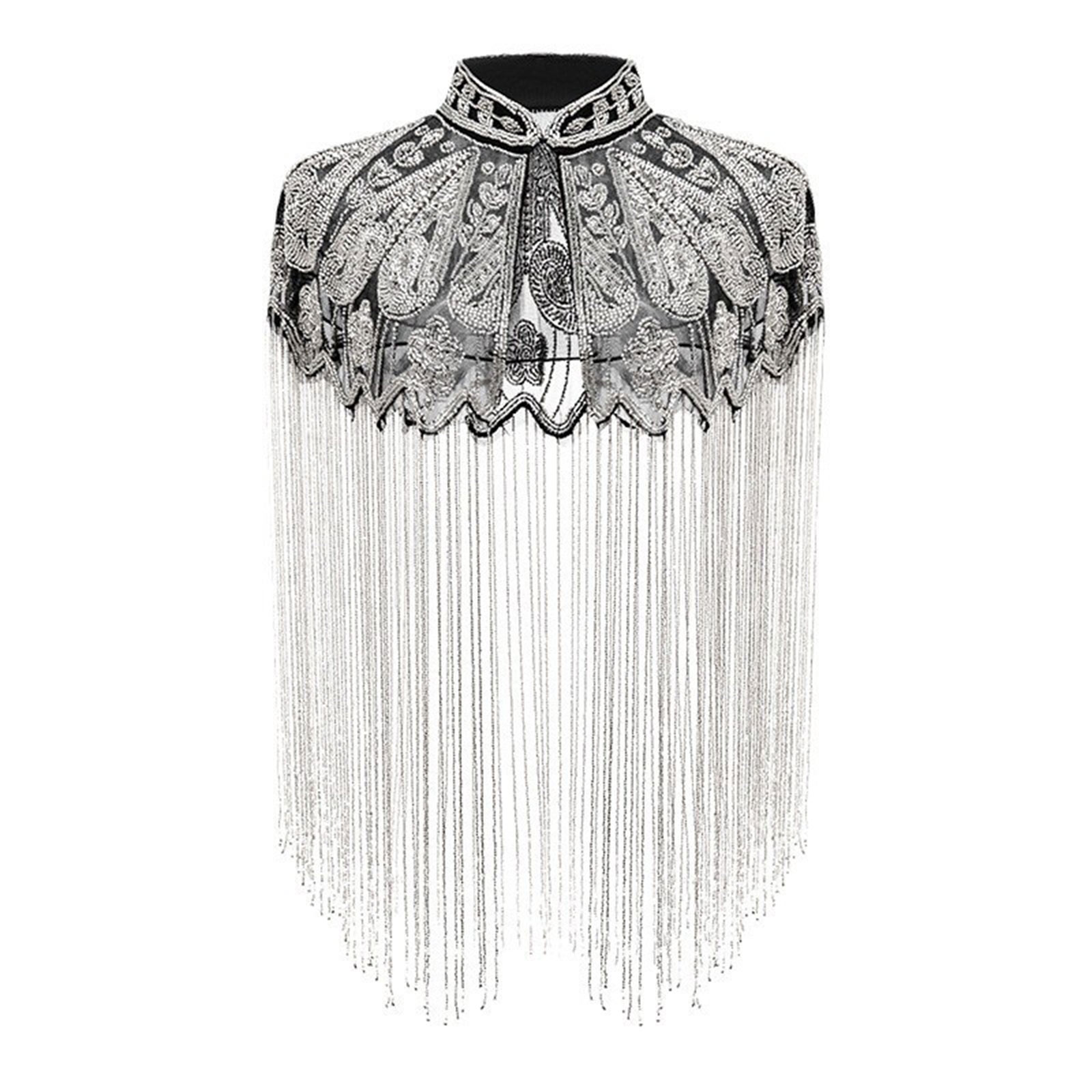 Cape de soirée à paillettes et perles pour femmes, châle à franges, robes à clapet, décor artistique pour fête de mariage
