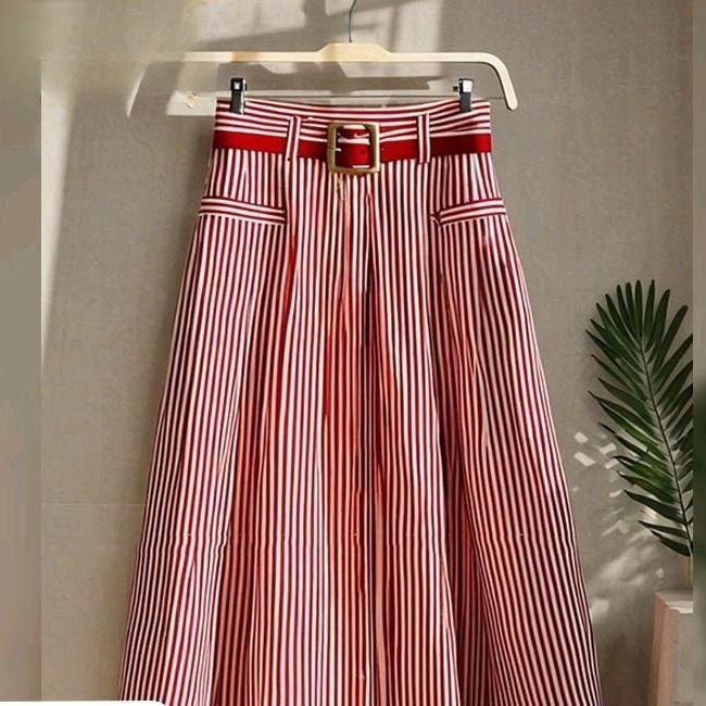 Mousseline de soie a-ligne rayé parapluie jupe femmes taille haute tempérament jupe plissée Vintage Faldas Largas été