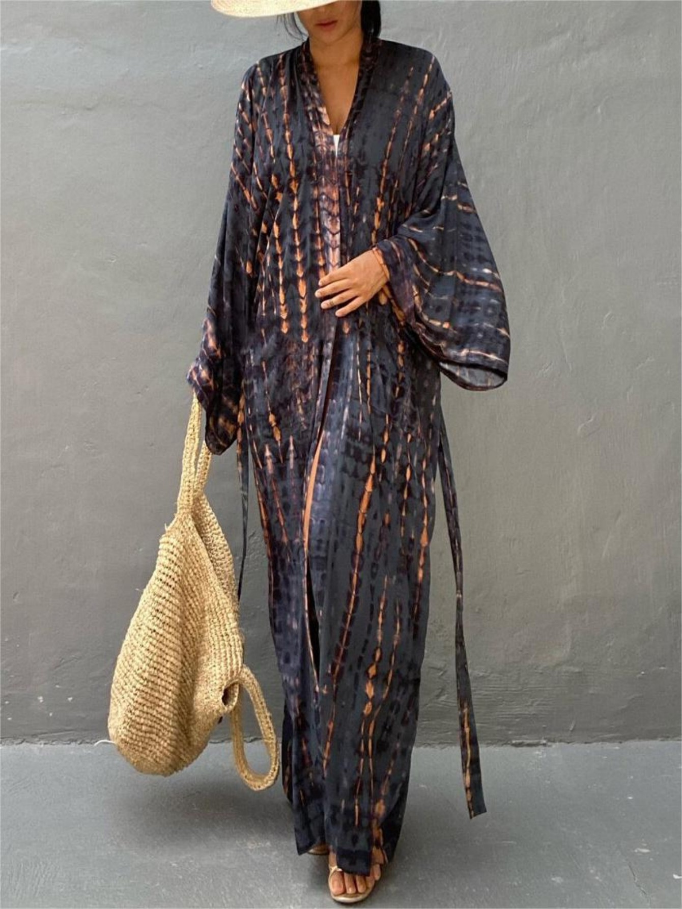 Robes Kaftan pour Femmes Grandes Tailles, Cache-maillot de bain, Robe à col en V et manches chauve-souris, Coupe ample, Caftan Marocain, Robes Mumu