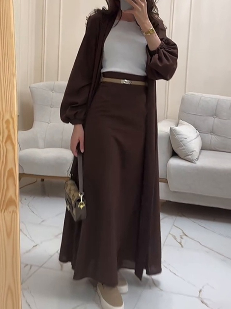 Eid femmes Abaya avec jupe 2 pièces ensemble musulman dubaï robes Largos fête Caftan Jalabiya Ramadan caftan arabe jupe longue 2025