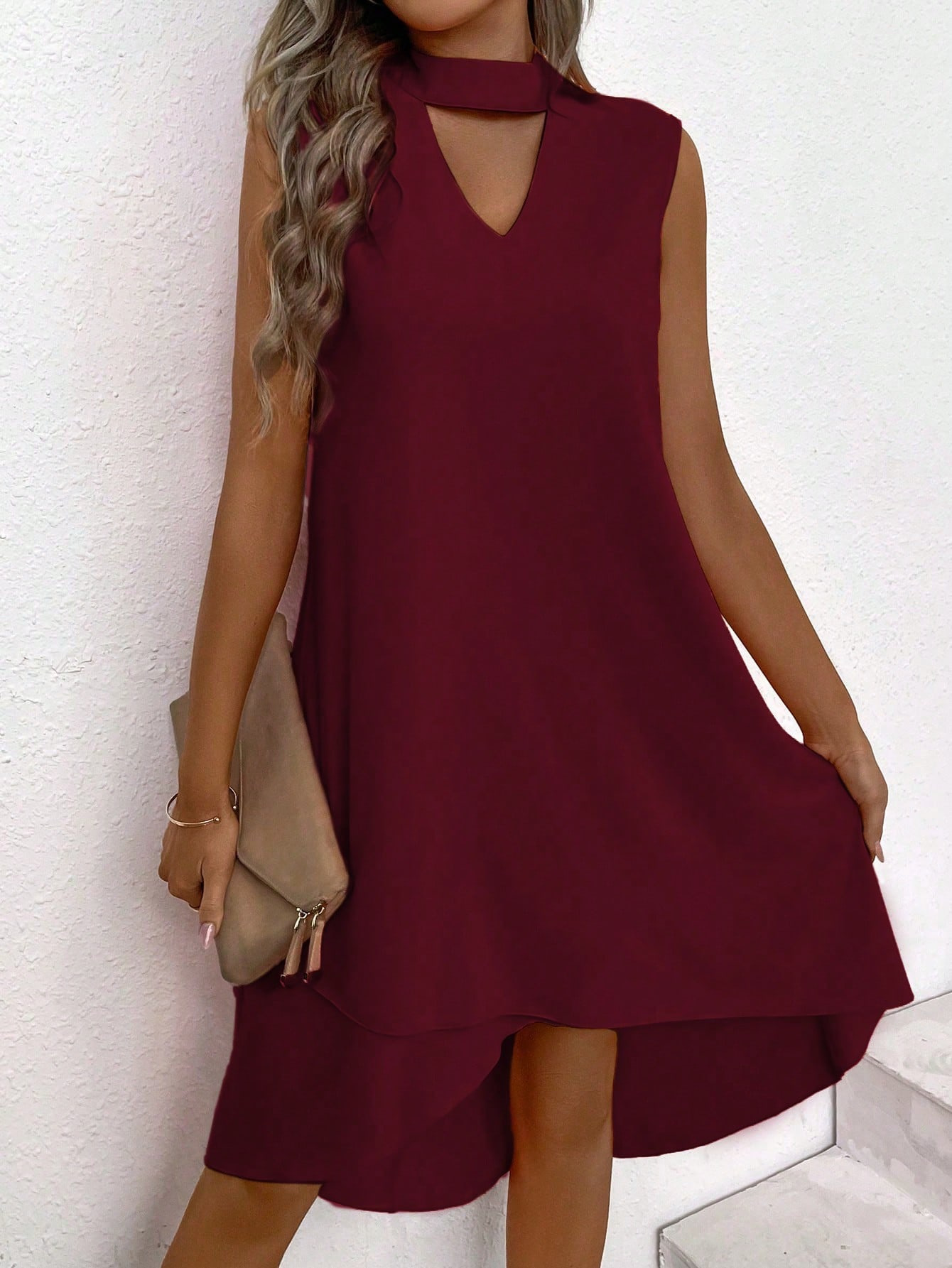 Robes de soirée élégantes pour femme, vêtements de couleur unie sans manches, robe d'été pour les vacances