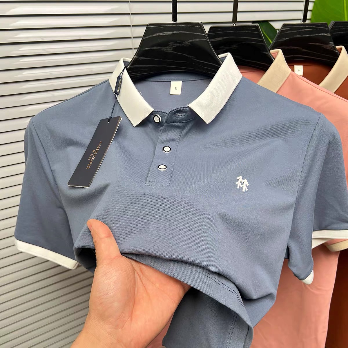 Premium mercerisé coton manches courtes polo shirt hommes tendance été marque de luxe en relief Design coréen décontracté revers respirant t t - shirt