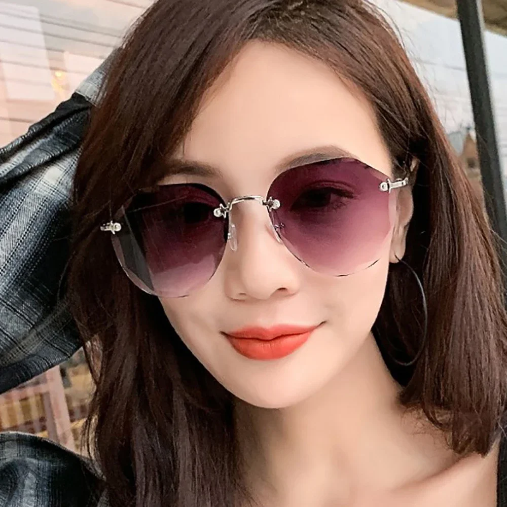 2025 nouveau élégant femme mâle Vintage mode dégradé lunettes de soleil coupe ronde sans monture lunettes de soleil femmes hommes lunettes Gif lunettes de soleil