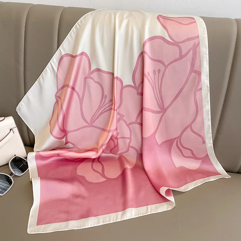 Foulard carré en soie de luxe pour femmes, imprimé Floral, bandeau en Satin doux, Hijab, bandeau féminin, sac, rubans