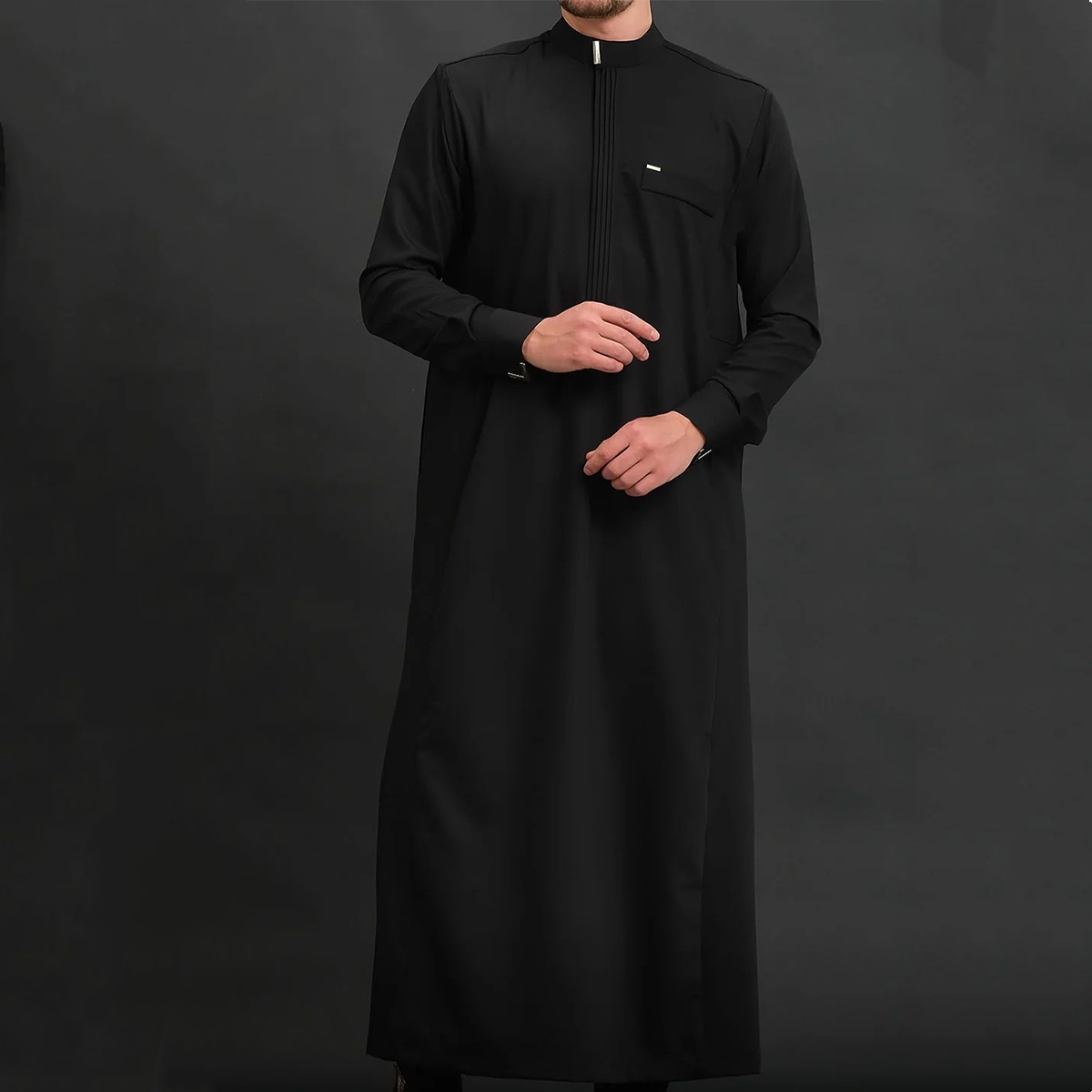 Qamis formel pour hommes musulmans, à manches longues, couleur unie, coupe ample, style traditionnel islamique, Kaftan, tenue ethnique arabe pour festivals