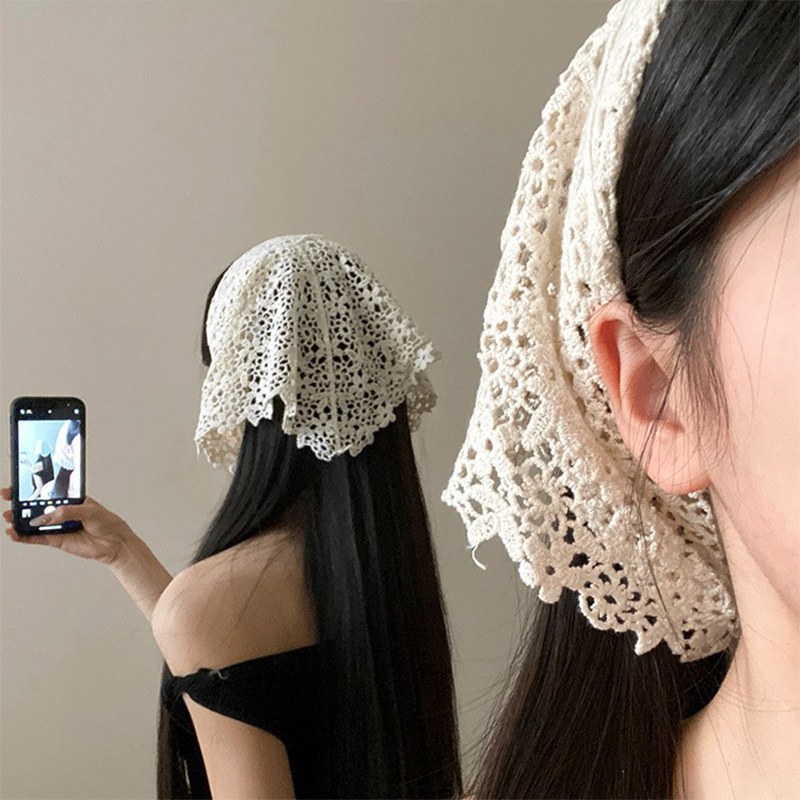 Écharpe triangulaire en dentelle florale style Ins, foulard imprimé irrégulier, écharpe de taille, châle fin tricoté, bandeau pour cheveux pour la plage, les fêtes et les voyages