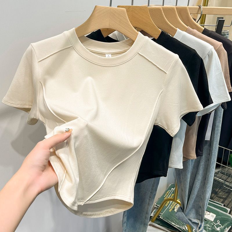 T-shirt manches courtes femme, blanc, en coton, polyvalent, Slim, Harajuku, haut court, tendance, été, 2026